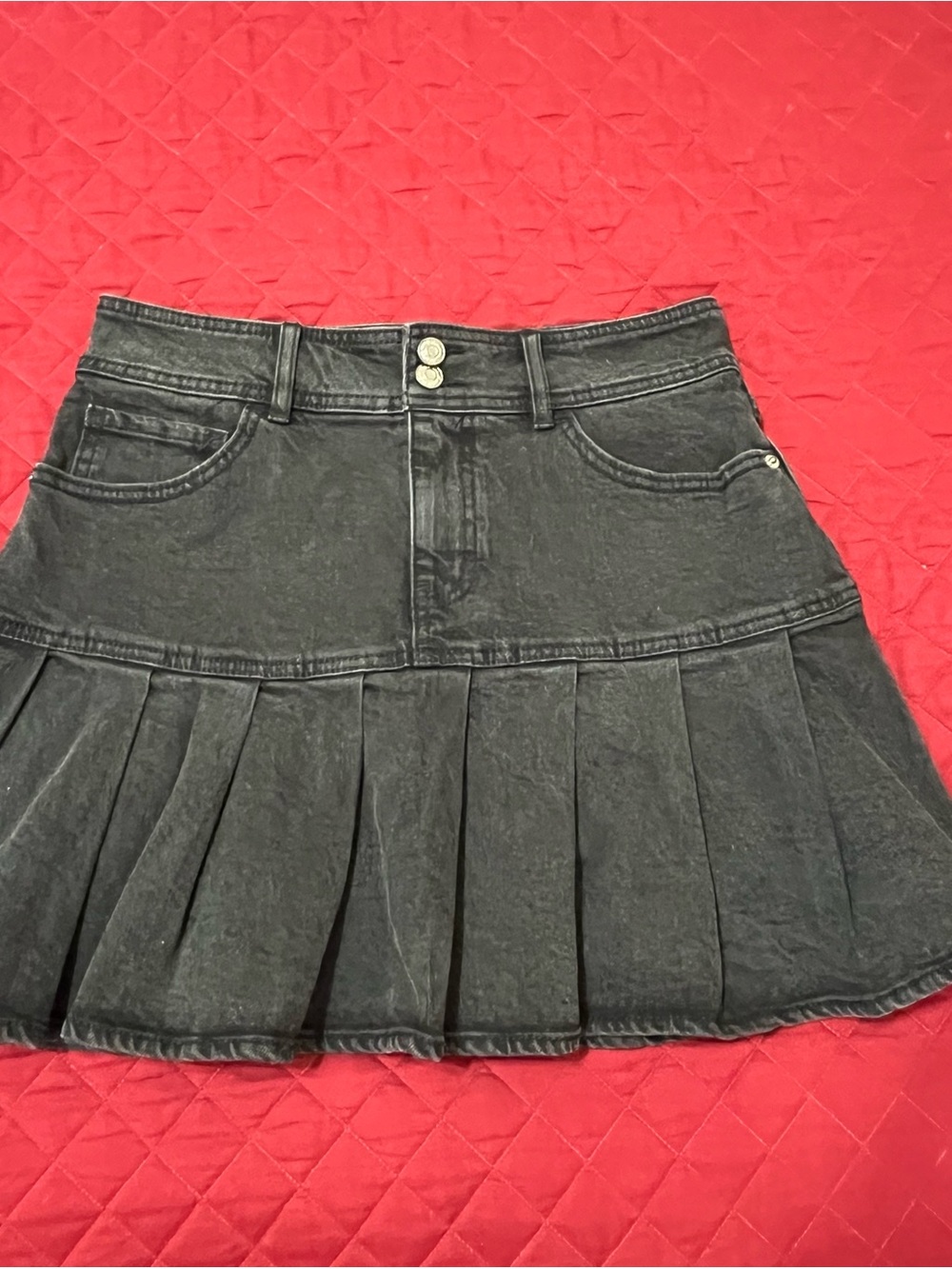wild fable Black Pleated Denim Mini Skirt